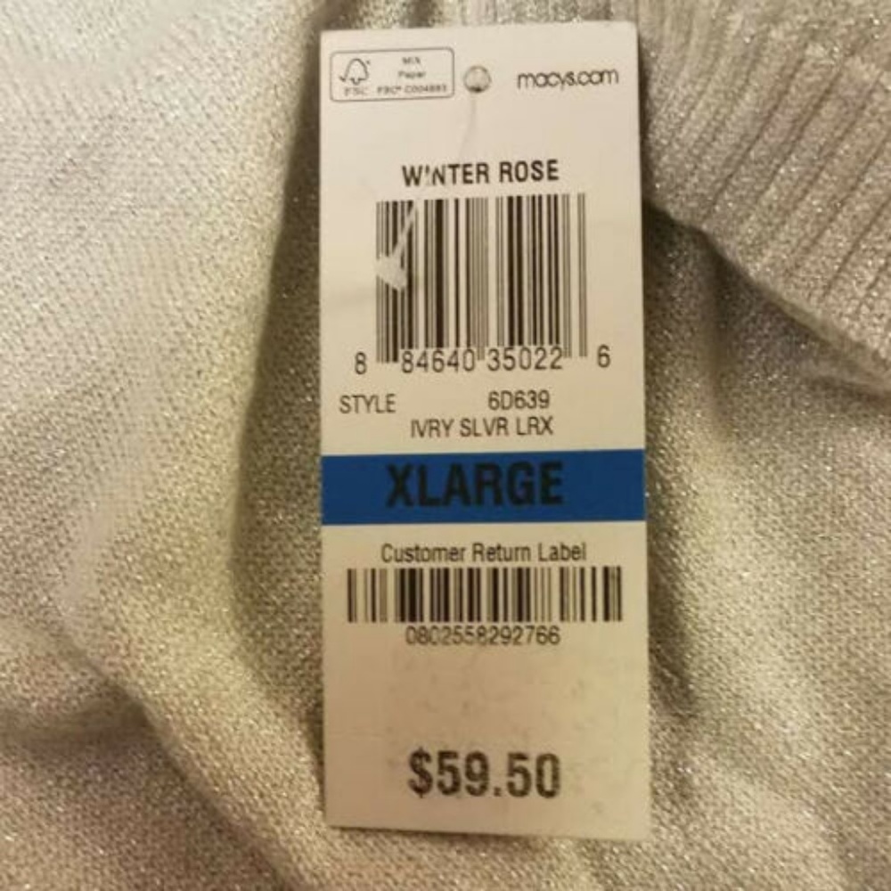 New Alfani Silver XL Glitter Knit Long Sleeve Top - Picture 7 of 7